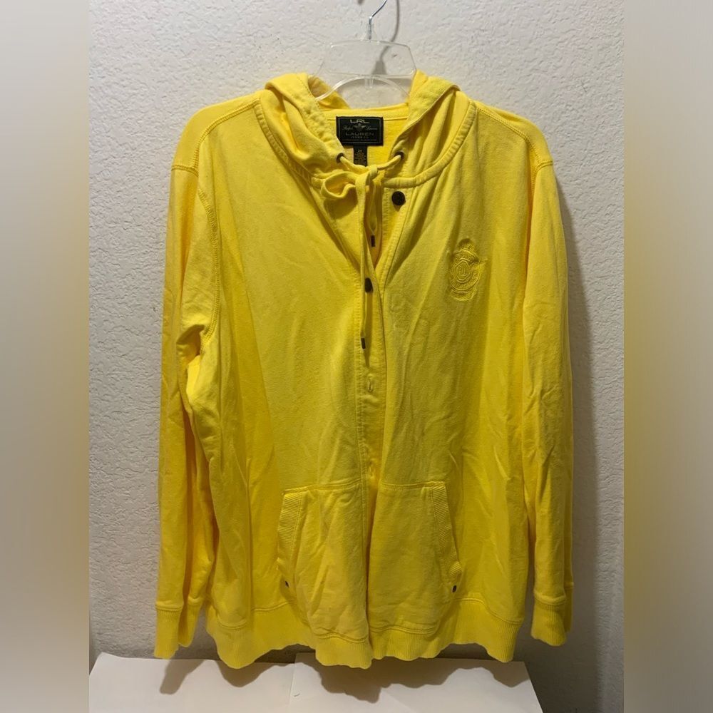 Vintage Ralph Lauren Embroidered Canary Yellow Button Up Hoodie Jacket Size 2XL